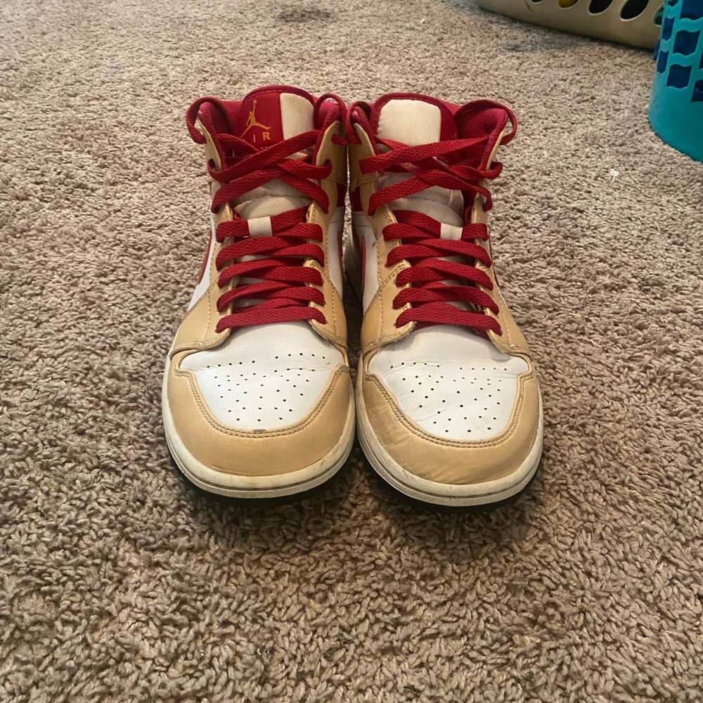 Air Jordan High-Top Sneakers Red and Tan - Picture 5 of 6